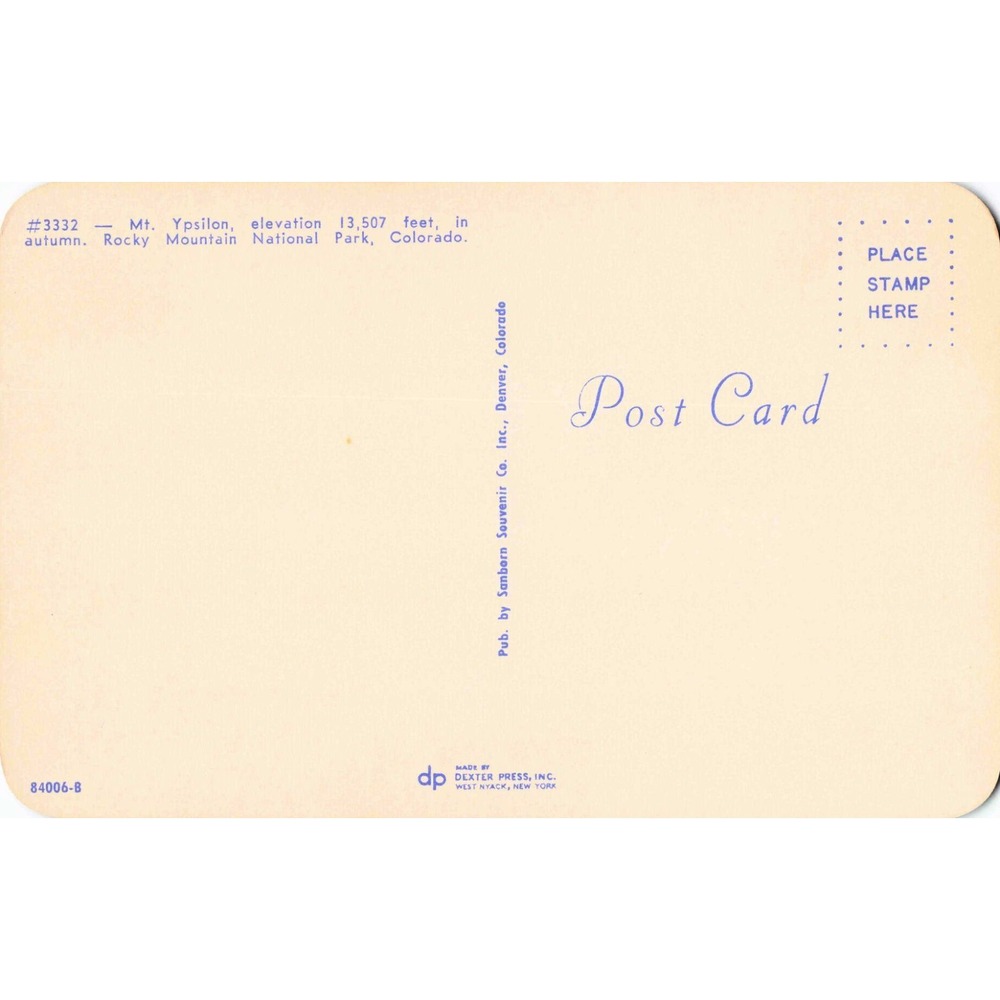 Vintage Mt Ypsilon Rocky Mountain National Park Colorado Postcard 3332 84006-B - Picture 2 of 2